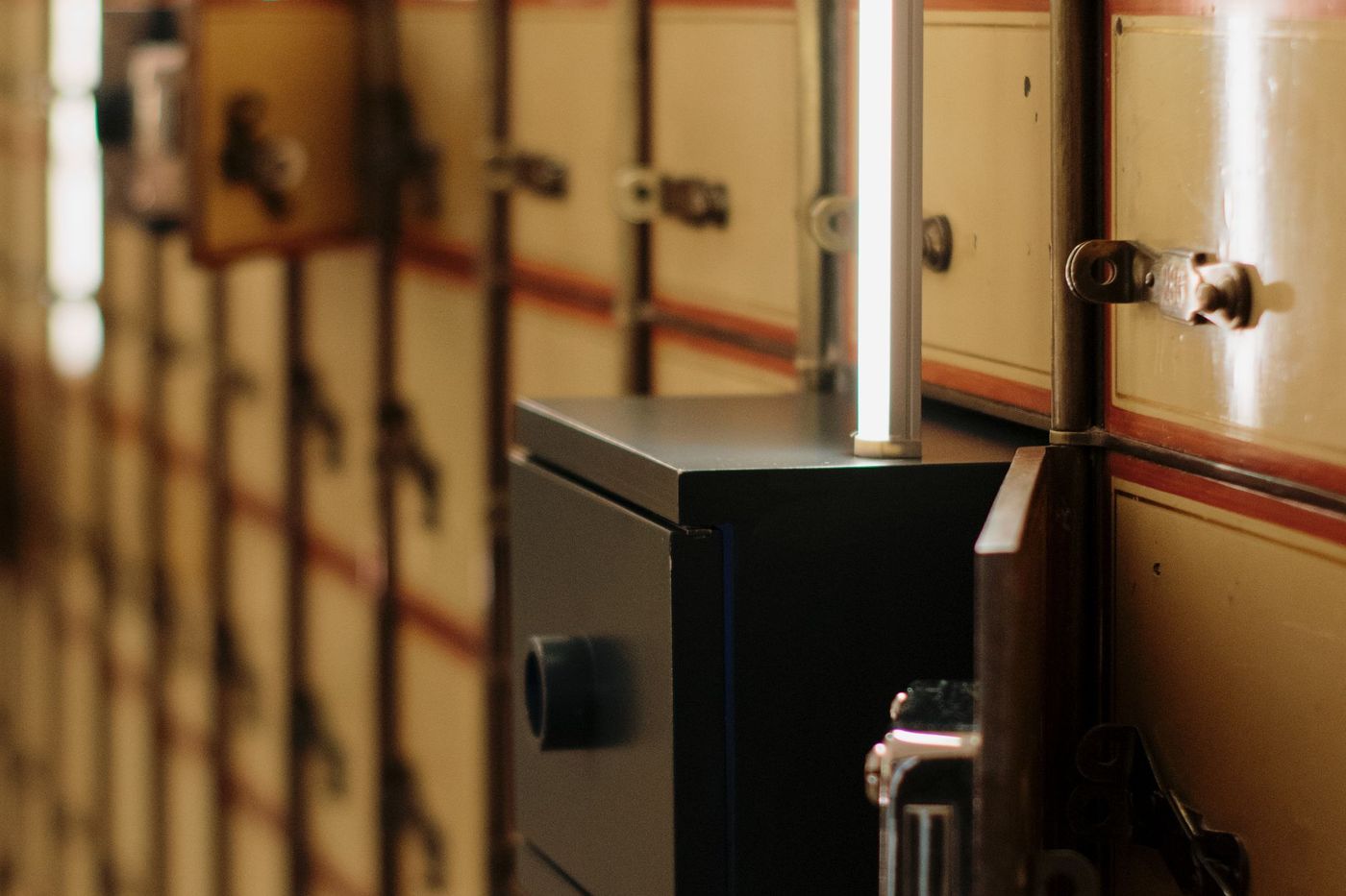Safe deposit boxes and an open safe